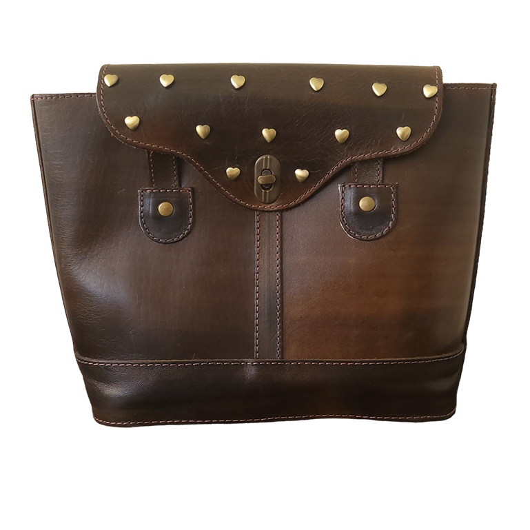 leather bag with golden heart rivets